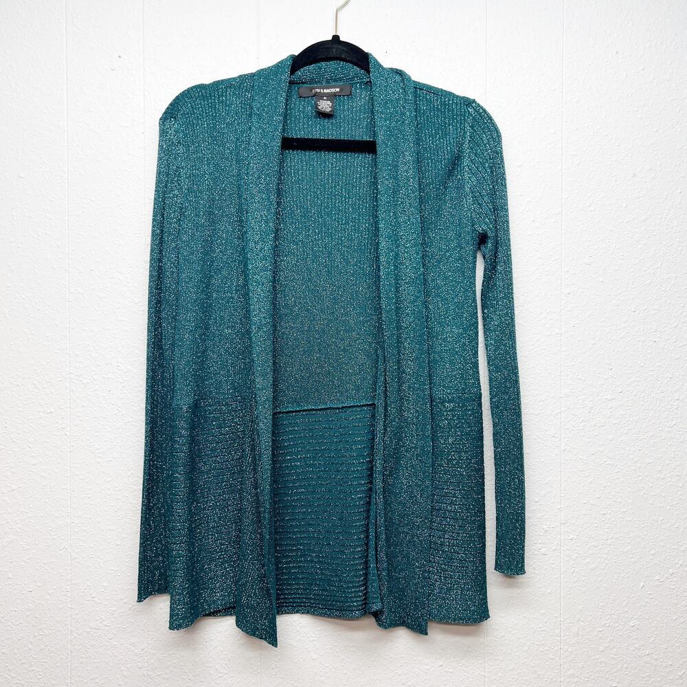 89th & Madison Metallic Knit Cardigan Womens Medium Party Event Evening Holiday